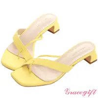 在飛比找Yahoo奇摩購物中心優惠-【Grace Gift】交叉夾腳扁跟拖鞋 黃