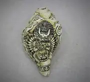Antique Tibetan Yamantaka (God of Death) Carved Left conch Shell Trumpet