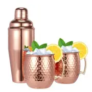 Moscow Mule Mugs Set of 3-Hammered Drinking Cup with 24oz Cocktail Shaker-Great
