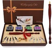 ASXMA New model wooden calligraphy pen set, which Includes the pen nib as well as four different ink colors. Suitable for use by all ages, and experience from beginner to professional.