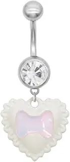 [Niaspi] 14G Cute Acrylic Heart Dangle Belly Button Rings for Women 316L Stainless Steel Belly Piercing Jewelry 3/8 Inch Navel Curved Barbell Ring Dainty Body Piercing Jewelry