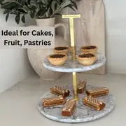 Premium Two-Tier Marble and Gold Serving Stand