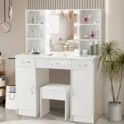 XXL Large Dressing Table Vanity Desk Set LED Light Mirror White Dresser w/ Stool