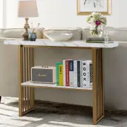CostwayFaux Marble Sofa Table with Faux Marble Tabletop for Living Room-White