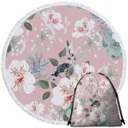 Pink under White Flowers Round Beach Towel