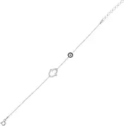 [MYSTIC JEWELS] 925 Sterling Silver Hamsa Hand of Fatima Cubic Zirconia and Round Evil Eye Bracelet, 16 + 2 cm, 18.5 cm, Sterling Silver