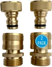 Quick Connector Garden Hose Fittings (2 Pack) - Leak-Free 3/4" Snap-On Water Hos