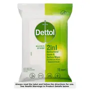 Dettol 2 in 1 Hand & Surface Antibacterial Wipes 15 Pack