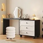 Ultra-Thin Narrow Dressing Table,only 40cm Deep with Hidden Handles Velvet Seat Small Apartment/Apartment/Dormitory Space-Saving Design(100cmx60cm)