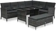 3 Piece Garden Lounge Set with Cushions, Poly Rattan Grey - Weather-Resistant Patio Furniture | Outdoor Chairs, Table & Bench | Small Balcony Bistro Set | Ideal for Porch, Garden, and