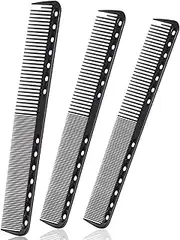 HUAXIYAN Carbon Fiber Salon Hairdressing Comb, Heat Resistant Barber Comb (3 Pieces, Black)