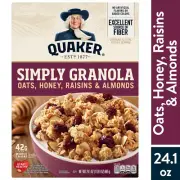 Oats Quaker Simply Granola Honey Raisins Almonds 24.1oz Natural 100% Whole Gr