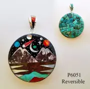 Reversible Snowy Mountains Celestial Turquoise .925 Silver Medallion Pendant