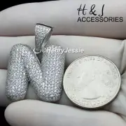 MEN 925 STERLING SILVER ICY BLING CZ 3D BUBBLE INITIAL LETTER "N" PENDANT*ASP203