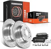 A-Premium 13.15 inch (334mm) Rear Drilled and Passenger Disc Brake Rotors + Ceramic Pads Kit Compatible with Select Acura and Honda Models - MDX 2007-2013, ZDX 2010-2013, Odyssey, Pilot, 6-PC Set