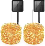 AMIR Upgraded Solar String Lights, 39Feet 120 LED Mini Copper Wire Lights, 8 Modes Waterproof Fairy Lights, Indoor Outdoor Solar Decoration Lights for Patios, Home, Parties (Warm White - 2PCS)