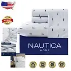 Coastal Queen Sheet Set in Whale Stripe Blue - 100% Cotton Percale Elegance