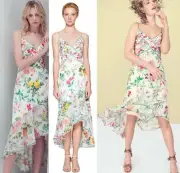 Tadashi Shoji Eva Chiffon Fleur Floral High-Low Tea Length Midi Dress 12