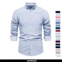 在飛比找蝦皮商城優惠-Aiopeson 100% 純棉男士襯衫單口袋長袖牛津紡襯衫