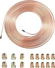 YAKEFLY 25 Ft. 3/16 Copper Nickel Brake Line,Rustproof Brake Line Tubing Kit,Flexible Copper Coated Brake Line Tubing Coil with 16 Inverted Flare Fittings for Hydraulic Fuel Transmission (Gold)