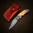 Handmade Personalized Damascus Folding Knife Razor Sharp Blade With Bone Handle