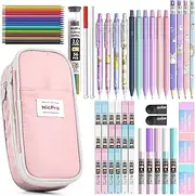 Nicpro 47PCS Aesthetic School Supplies with Pink Pencil Case, 13 Pastel Mechanical Pencils with 462 PCS Lead Refills, Mechanical Pencil Set for Girls Student Stationary Set Back to School Essentials