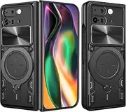 [Fofvccv] for Google Pixel 9 Pro Fold Case with Slide Camera Cover & Rotate Ring Magnetic Kickstand, Military Grade Shockproof Protective Phone Case for Google Pixel Fold 2 5G 2024 JS Black