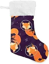Large Christmas Stocking with Full Print Design Featuring Fox in Space for Kids and Adults