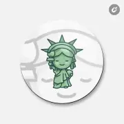 Cartoon Statue Of Liberty USA | 4'' X 4'' Round Decorative Magnet