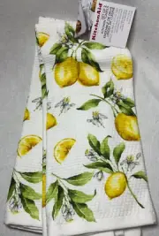 KITCHENAID KITCHEN TOWELS (2) LEMONS BEES YELLOW GREEN 16 X 28 100% COTTON NIP