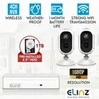 4CH Wireless Home Battery Security 1080P WiFi 2x Camera CCTV System NVR 1TB HDDD