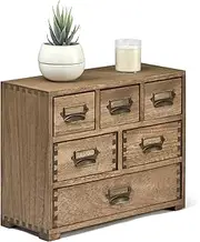 KIRIGEN Wood Desk Drawer Organizer, Home Storage Cabinet 6 Drawers Mini Chest with Lable Holder Handles for Bedroom Home and Office Organization Dark Brown(3D6CG-DBR)