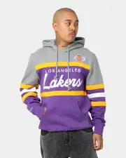 [MITCHELL & NESS] Mitchell & Ness Los Angeles Lakers Head Coach Hoodie Purple - Size XL XL Purple