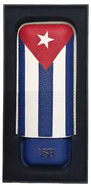 VSB Cuban Flag Leather Cigar Case for Two Cigars up to Robusto or Churchill Size