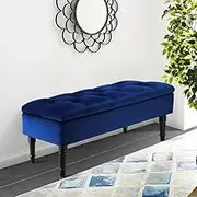 Buttoned Velvet Ottoman Storage Footstool (Blue)