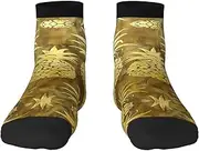 [YANYU] Gold Pineapple Background Print Workout Everyday Socks For Men And Women All Seasons Comfortable Adult Socks, 2 Black-1, One Size
