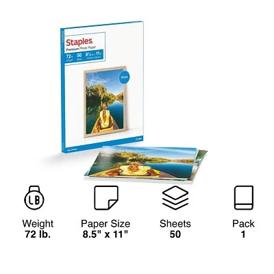 Staples Premium Glossy Photo Paper 8.5" x 11" 50/Pack (19899-CC)