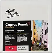 Mont Marte Signature Canvas Panels, 10.2 x 10.2cm, 5 Pack, Acrylic Titanium Primed, Suitable for Oil and Acrylic Painting, Acid Free