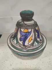 Small Moroccan Spice Condiment Tagine Decorated in Multi colored Design with...