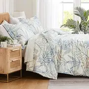Southshore Fine Living, Inc. Tropical Print Queen Size Duvet Cover Set, – Easy Care Full/Queen Bedding – Includes 1 Duvet Cover and 2 Pillow Shams, Machine Washable, Tropic Leaf Blue