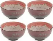4 Pack Pink 5 inch Porcelain Soup Bowl Maneki Neko Cat Made in Japan 2483x4