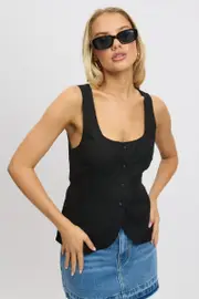 Black Linen Vest Tailored - Size 6XXS, Women's Jacket