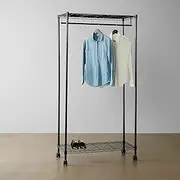 Amazon Basics Adjustable Garment Hanging Rolling Rack with Top and Bottom Shelves - Black