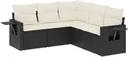 vidaXL Modular Garden Sofa Set with Cushions - Black Poly Rattan - Outdoor Patio Furniture - 5 Piece with Storage & Side Table - Removable Washable Cushion Covers - Terrace Lounge Seating - Weathe...