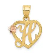 14k Two-tone Gold Two-tone Gold Heart Letter H Initial Pendant