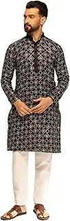 [Sojanya] (Since 1958 Men'S Cotton Silk Gold Sequins Thread Embroidered Kurta With White Pyjama