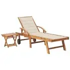 Outdoor Sun Lounger Set Patio Garden Lounge Chair Table Cushion Solid Teak Wood