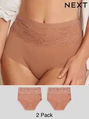 Neutral/Tan High Waist Lace Tummy Control Light Shaping Knickers 2 Pack (T26829) | $41