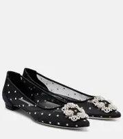 [Manolo Blahnik] Manolo Blahnik Hangisi embellished mesh ballet flats AU 4 black