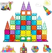 UONNO Magnetic Tiles, Magnetic Building Blocks Set, STEM Learning Montessori Toys for Kids, Clear Color Window Construction Stacking Blocks for Boys Girls 3+ Year Old (78Pcs)